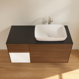 Тумба под раковину Villeroy & Boch Finion 120х50,1 см с подсветкой МДФ шпон грецкого ореха/стекло черное матовое G802MTGN