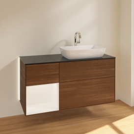 Тумба под раковину Villeroy & Boch Finion 120х50,1 см с подсветкой МДФ шпон грецкого ореха/стекло черное матовое G802MTGN