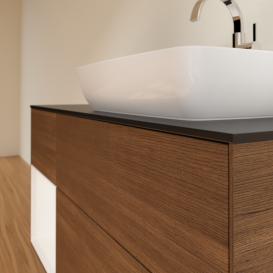 Тумба под раковину Villeroy & Boch Finion 120х50,1 см с подсветкой МДФ шпон грецкого ореха/стекло черное матовое G802MTGN