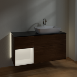 Тумба под раковину Villeroy & Boch Finion 120х50,1 см с подсветкой МДФ шпон грецкого ореха/стекло черное матовое G802MTGN