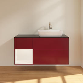 Тумба под раковину Villeroy & Boch Finion 120х50,1 см с подсветкой МДФ пион матовый лак/стекло черное матовое G802MTHB