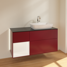 Тумба под раковину Villeroy & Boch Finion 120х50,1 см с подсветкой МДФ пион матовый лак/стекло черное матовое G802MTHB