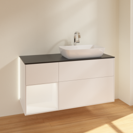 Тумба под раковину Villeroy & Boch Finion 120х50,1 см с подсветкой МДФ белый матовый лак/стекло черное матовое G802MTMT