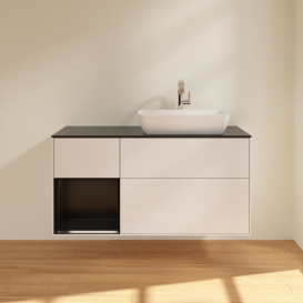 Тумба під раковину Villeroy & Boch Finion 120х50,1 см із підсвічуванням МДФ білий глянцевий лак/скло чорне матове G802PDGF