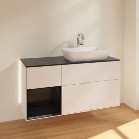 Тумба під раковину Villeroy & Boch Finion 120х50,1 см із підсвічуванням МДФ білий глянцевий лак/скло чорне матове G802PDGF