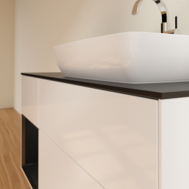 Тумба під раковину Villeroy & Boch Finion 120х50,1 см із підсвічуванням МДФ білий глянцевий лак/скло чорне матове G802PDGF