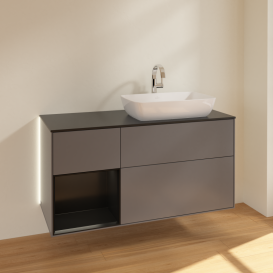 Тумба под раковину Villeroy & Boch Finion 120х50,1 см с подсветкой МДФ антрацит матовый лак/стекло черное матовое G802PDGK