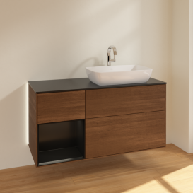 Тумба под раковину Villeroy & Boch Finion 120х50,1 см с подсветкой МДФ шпон грецкого ореха/стекло черное матовое G802PDGN