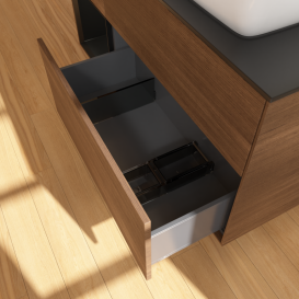 Тумба под раковину Villeroy & Boch Finion 120х50,1 см с подсветкой МДФ шпон грецкого ореха/стекло черное матовое G802PDGN