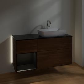 Тумба под раковину Villeroy & Boch Finion 120х50,1 см с подсветкой МДФ шпон грецкого ореха/стекло черное матовое G802PDGN