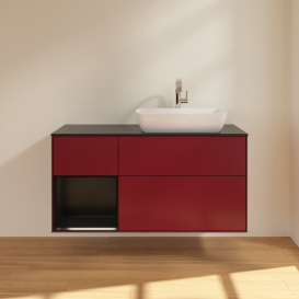 Тумба под раковину Villeroy & Boch Finion 120х50,1 см с подсветкой МДФ пион матовый лак/стекло черное матовое G802PDHB