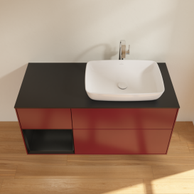 Тумба под раковину Villeroy & Boch Finion 120х50,1 см с подсветкой МДФ пион матовый лак/стекло черное матовое G802PDHB