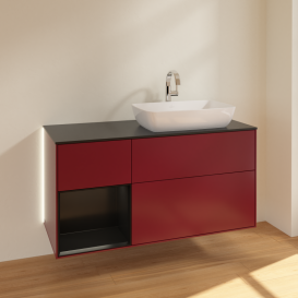 Тумба под раковину Villeroy & Boch Finion 120х50,1 см с подсветкой МДФ пион матовый лак/стекло черное матовое G802PDHB