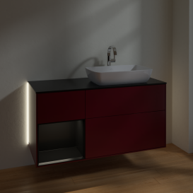 Тумба под раковину Villeroy & Boch Finion 120х50,1 см с подсветкой МДФ пион матовый лак/стекло черное матовое G802PDHB