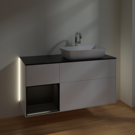 Тумба под раковину Villeroy & Boch Finion 120х50,1 см с подсветкой МДФ белый матовый лак/стекло черное матовое G802PDMT