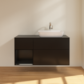 Тумба под раковину Villeroy & Boch Finion 120х50,1 см с подсветкой МДФ черный матовый лак/стекло черное матовое G802PDPD