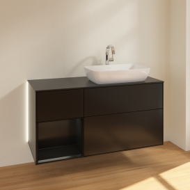 Тумба под раковину Villeroy & Boch Finion 120х50,1 см с подсветкой МДФ черный матовый лак/стекло черное матовое G802PDPD