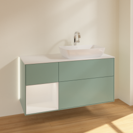 Тумба под раковину Villeroy & Boch Finion 120х50,1 см с подсветкой МДФ оливковый матовый лак/стекло белое матовое G801GFGM