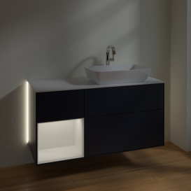 Тумба под раковину Villeroy & Boch Finion 120х50,1 см с подсветкой МДФ темно-синий матовый лак/стекло белое матовое G801GFHG