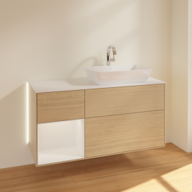 Тумба под раковину Villeroy & Boch Finion 120х50,1 см с подсветкой МДФ шпон дуба/стекло белое матовое G801GFPC