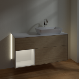 Тумба под раковину Villeroy & Boch Finion 120х50,1 см с подсветкой МДФ шпон дуба/стекло белое матовое G801GFPC