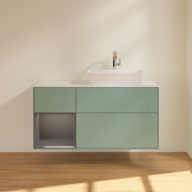 Тумба под раковину Villeroy & Boch Finion 120х50,1 см с подсветкой МДФ оливковый матовый лак/стекло белое матовое G801GKGM