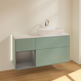 Тумба под раковину Villeroy & Boch Finion 120х50,1 см с подсветкой МДФ оливковый матовый лак/стекло белое матовое G801GKGM