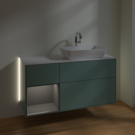 Тумба под раковину Villeroy & Boch Finion 120х50,1 см с подсветкой МДФ оливковый матовый лак/стекло белое матовое G801GKGM