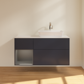 Тумба под раковину Villeroy & Boch Finion 120х50,1 см с подсветкой МДФ темно-синий матовый лак/стекло белое матовое G801GKHG