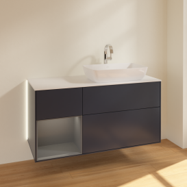 Тумба под раковину Villeroy & Boch Finion 120х50,1 см с подсветкой МДФ темно-синий матовый лак/стекло белое матовое G801GKHG
