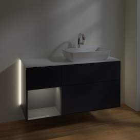 Тумба под раковину Villeroy & Boch Finion 120х50,1 см с подсветкой МДФ темно-синий матовый лак/стекло белое матовое G801GKHG