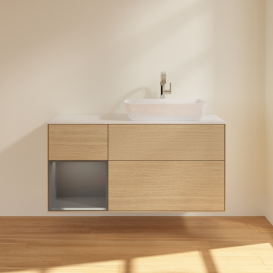 Тумба под раковину Villeroy & Boch Finion 120х50,1 см с подсветкой МДФ шпон дуба/стекло белое матовое G801GKPC