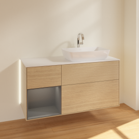 Тумба под раковину Villeroy & Boch Finion 120х50,1 см с подсветкой МДФ шпон дуба/стекло белое матовое G801GKPC