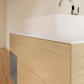 Тумба под раковину Villeroy & Boch Finion 120х50,1 см с подсветкой МДФ шпон дуба/стекло белое матовое G801GKPC