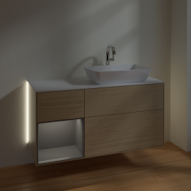 Тумба под раковину Villeroy & Boch Finion 120х50,1 см с подсветкой МДФ шпон дуба/стекло белое матовое G801GKPC