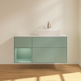 Тумба под раковину Villeroy & Boch Finion 120х50,1 см с подсветкой МДФ оливковый матовый лак/стекло белое матовое G801GMGM