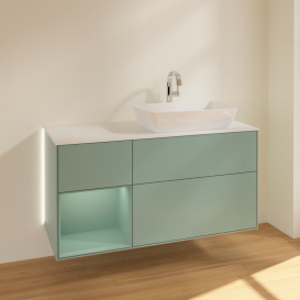 Тумба под раковину Villeroy & Boch Finion 120х50,1 см с подсветкой МДФ оливковый матовый лак/стекло белое матовое G801GMGM