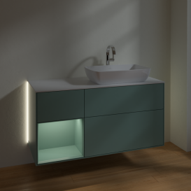 Тумба под раковину Villeroy & Boch Finion 120х50,1 см с подсветкой МДФ оливковый матовый лак/стекло белое матовое G801GMGM