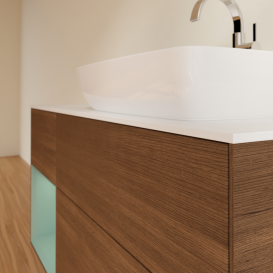 Тумба под раковину Villeroy & Boch Finion 120х50,1 см с подсветкой МДФ шпон грецкого ореха/стекло белое матовое G801GMGN