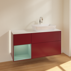 Тумба под раковину Villeroy & Boch Finion 120х50,1 см с подсветкой МДФ пион матовый лак/стекло белое матовое G801GMHB