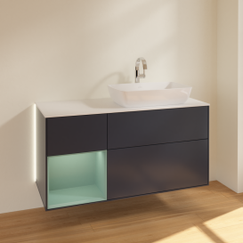 Тумба под раковину Villeroy & Boch Finion 120х50,1 см с подсветкой МДФ темно-синий матовый лак/стекло белое матовое G801GMHG