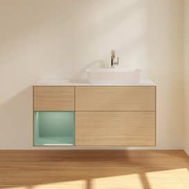 Тумба под раковину Villeroy & Boch Finion 120х50,1 см с подсветкой МДФ шпон дуба/стекло белое матовое G801GMPC