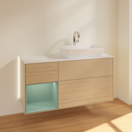 Тумба под раковину Villeroy & Boch Finion 120х50,1 см с подсветкой МДФ шпон дуба/стекло белое матовое G801GMPC