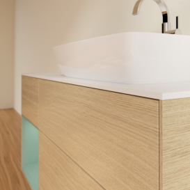 Тумба под раковину Villeroy & Boch Finion 120х50,1 см с подсветкой МДФ шпон дуба/стекло белое матовое G801GMPC