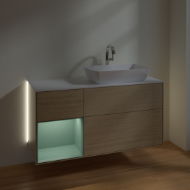 Тумба под раковину Villeroy & Boch Finion 120х50,1 см с подсветкой МДФ шпон дуба/стекло белое матовое G801GMPC