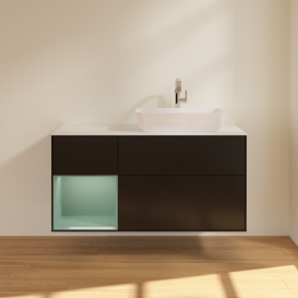 Тумба под раковину Villeroy & Boch Finion 120х50,1 см с подсветкой МДФ черный матовый лак/стекло белое матовое G801GMPD