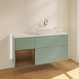 Тумба под раковину Villeroy & Boch Finion 120х50,1 см с подсветкой МДФ оливковый матовый лак/стекло белое матовое G801GNGM