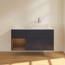 Тумба под раковину Villeroy & Boch Finion 120х50,1 см с подсветкой МДФ темно-синий матовый лак/стекло белое матовое G801GNHG