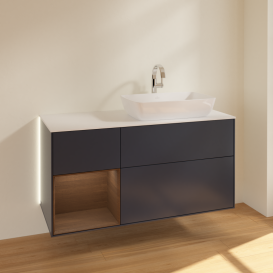 Тумба под раковину Villeroy & Boch Finion 120х50,1 см с подсветкой МДФ темно-синий матовый лак/стекло белое матовое G801GNHG