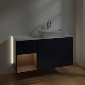 Тумба под раковину Villeroy & Boch Finion 120х50,1 см с подсветкой МДФ темно-синий матовый лак/стекло белое матовое G801GNHG